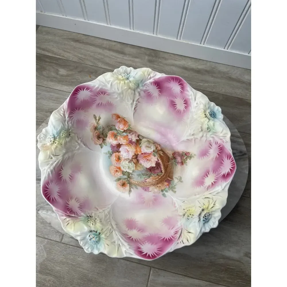Bowl Porcelain RS Prussia Germany Red Mark Mold 96 Rose Lilac Purple Antique